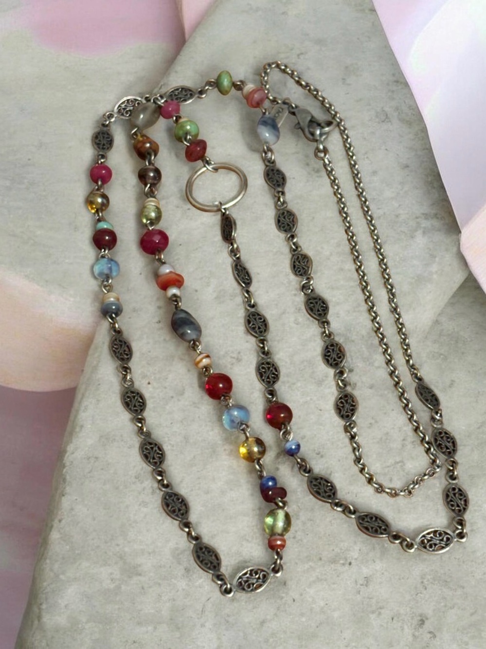 Brighton Retired "Rachel" Garden Girl Beaded Link Necklace - Multicolor & Silver